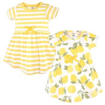 Touched by Nature Baby and Toddler Girl Organic Cotton Short-Sleeve Dresses 2pk, Lemon Tree