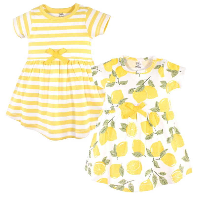 Touched by Nature Baby and Toddler Girl Organic Cotton Short-Sleeve Dresses 2pk, Lemon Tree, 1 of 5