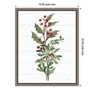 Christmas Holly and Mistletoe Canvas Wall Art Print with Greywash Frame