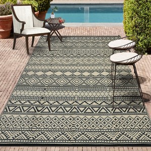 Outdoor Modern Stripe Foldable Picnic Mat With Storage Bags Abstract Plastic Straw Rug Erasable Carpet for Camping Garden Backyard - 1 of 4