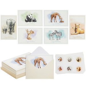 Pipilo Press 24 Pack Congratulations Card and Envelopes with Round Stickers, 6 Baby Animal Designs, 4x6 Inches - 1 of 4