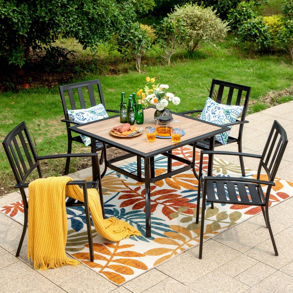 Photos - Garden Furniture 5pc Patio Table & Metal Chairs with Striped Design - Captiva Designs