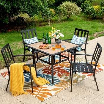 5pc Patio Table & Metal Chairs with Striped Design - Captiva Designs