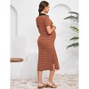 Maternity Dress Women Short Sleeve Button Split Hem Striped Tunic Dress - 4 of 4