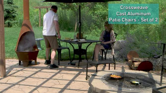 Sunnydaze Outdoor Crossweave Design Black Cast Aluminum Patio Dining Chair, 2pk, 2 of 11, play video