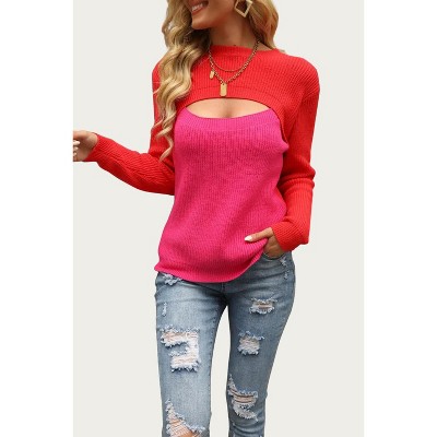 Women's TWO-TONE COLORBLOCK CUTOUT SWEATER - ePretty