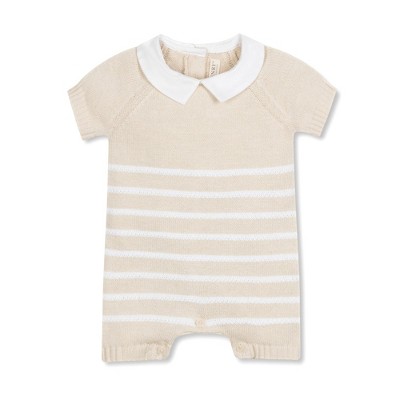 Image of Hope & Henry Layette Baby Short Sleeve Peter Pan Collar Sweater Romper, Infant, 0-3 Months