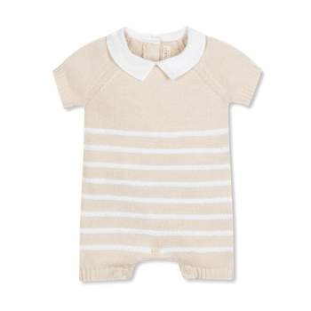 Hope & Henry Layette Baby Short Sleeve Peter Pan Collar Sweater Romper, Infant
