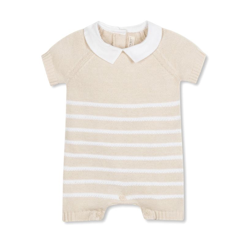 Hope & Henry Layette Baby Short Sleeve Peter Pan Collar Sweater Romper, Infant, 1 of 5