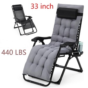 26"/29"/33" Width ZeroGravity Lounge Chair Foldable 440 lbs Capacity With Removable Cushion & Headrest & Tray - 1 of 4