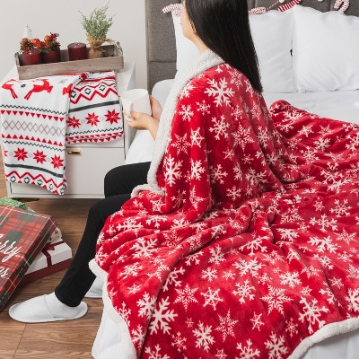 Red Snowflake Reversible Fleece Sherpa Christmas Blanket