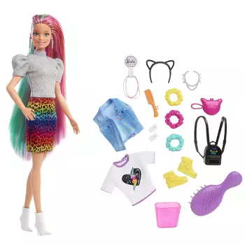Zuivelproducten gokken oppervlakte Barbie Leopard Rainbow Hair Doll - Animal Print Skirt : Target