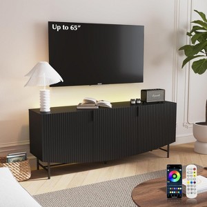 SAINTCY 58" Mid-Century Modern TV Stand for 50-65 Inch TVs with Led Light - Vintage Black Entertainment Center for Living Room & Bedroom - 1 of 4
