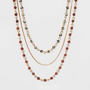 Brass Semi Red Jasper Dalmatian Jasper Multi Row Necklace - Universal Thread Gold, Women