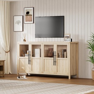 Sideboard Buffet Cabinet with 4 Glass Doors, 55" Large Buffet Cabinet with Storage, Modern Farmhouse Storage Cabinet Table - 1 of 4