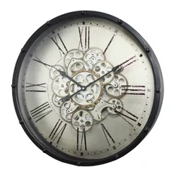 18" Round Roman Numeral Gear Wall Clock Black - A&B Home