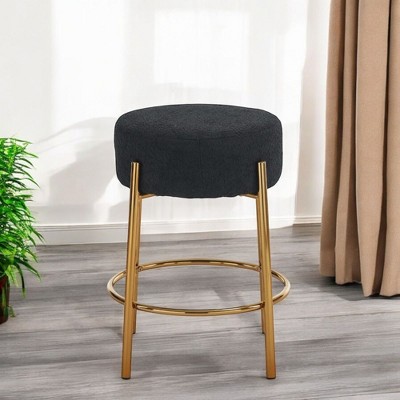 Alilang 20.00 inches Round Upholstered Accent Stool with Gold Metal Frame and Textured Seat-Black