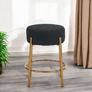 Alilang 20.00 inches Round Upholstered Accent Stool with Gold Metal Frame and Textured Seat-Black - 1 of 4