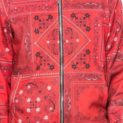 Мужские куртки Slickblue Men's Paisley Print Track Jacket Full Front Zip Jacket, Casual Street Style Outerwear, Red, M — фото 2