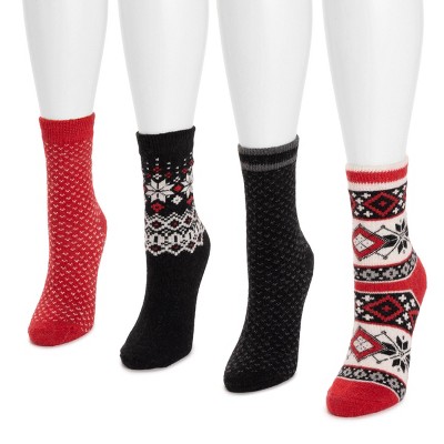 MUK LUKS Women's 4 Pack Holiday Boot Socks, One Size Fits Most, Black/Red