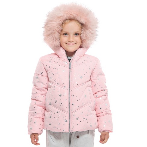 Rokka&Rolla Girls' Heavy Winter Puffer Jacket Bubble Coat-Pink Silver Star,  size 10-12