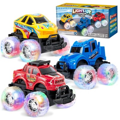 Joyfy 3Pcs LED Monster Trucks - Light-Up Race Toy Set for Boys & Girls Ages 3-6, Perfect Birthday Easter Christmas Gift for Kids
