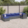 vidaXL 7 Piece Patio Lounge Set with Cushions - Gray PE Rattan Outdoor Furniture with Dark Blue Cushions - Garden, Terrace, Backyard, Deck Lounge Set - 2 of 4