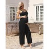 Women's Maternity Jumpsuit Wide Leg Sleeveless Adjustable Strap Pockets Casual Romper with Belt - 3 of 4