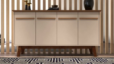 63" White Solid Wood Mid-Century Modern Sideboard