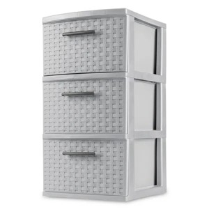 3/4 Drawer Weave Tower, Plastic Decor Drawers with Pull Handles - 1 of 4