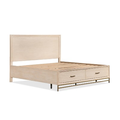 HOMES: Inside + Out King Neovesi Platform Wood Bed Boho Eastern with 2 Foot Drawers Oak