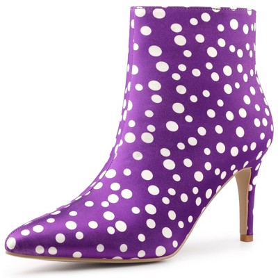 Allegra K Women's Polka Dots Pointed Toe Side Zip Stiletto High Heel Ankle Boots