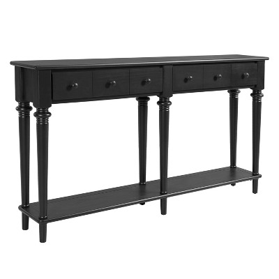 Gulches Retro Entryway Console Table - 4 Drawers, Open Shelf, Black, for Entryways, Living Rooms, Hallways