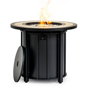 30" Propane Gas Fire Pit Table, 50000 BTU Round Steel Fire Pit with Mosaic Ceramic Tabletop for Outside Patio Deck Garden Backyard- Black - 1 of 4