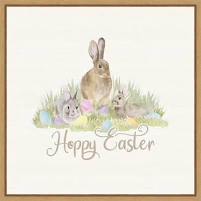 Hoppy Easter Bunny and Eggs Framed Canvas Wall Art