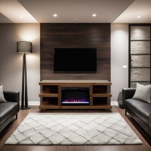 65" Fireplace TV Stand with Two Shelves, Open-Ended Frame, Block Legs, Electric Fireplace Insert, Cable Management, and Remote Contro - 1 of 4