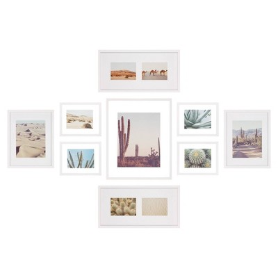 9pc Gallery Wall Floating Picture Frame Set with Hanging Template White - Gallery Perfect