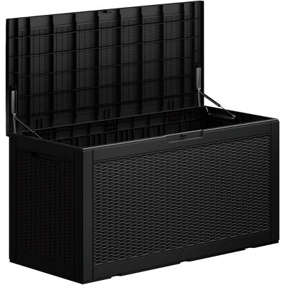 MaseiKar 100 Gallon Waterproof Deck Box, Lockable Resin Storage Box for Patio Furniture Cushions Garden Tools and Outdoor Delivery Storage