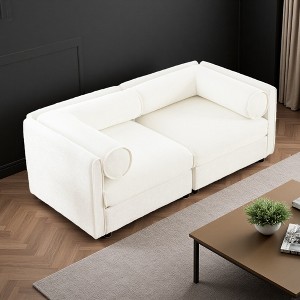 Chenille 2-Seater Sofa with Hidden Storage & Cylindrical Arms - 1 of 4