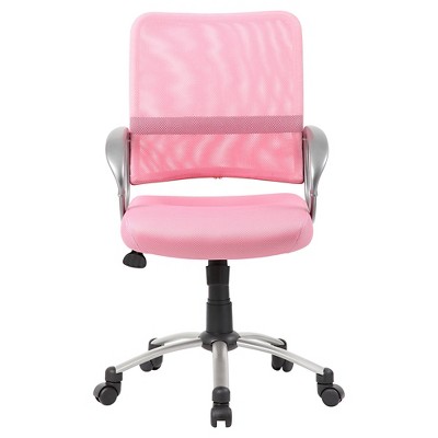 Pewter Finish Pink Mesh Swivel Task Chair with Metal Base