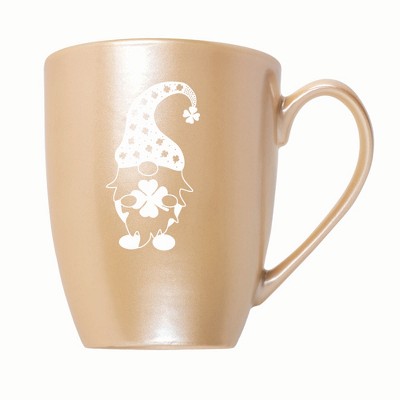Elanze Designs Gnome With Clover Pattern On Hat 10 ounce New Bone China Coffee Tea Cup Mug, Pearlescent Sand