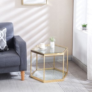 NicBex Coffee Tables for Living Room 16.54" High Hexagon Coffee Table with Tempered Glass Top and Steel Frame for Bedroom, Silver - 1 of 4
