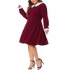 Agnes Orinda Women's Plus Size Long Sleeve Peter Pan Collar Elegant Formal Midi Flare A Line Dresses - 2 of 4