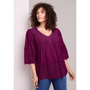 Roaman's Lace-Hem Pintuck Tunic - 1 of 4