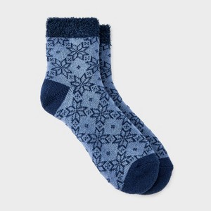 Women's Poinsettia Double Lined Cozy Ankle Socks - Auden™ Denim Blue 4-10: Knit Fairies Pattern, Lightweight, Machine Washable - 1 of 3