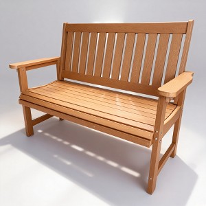 Fortune Candy 44 in. Poly Lumber Outdoor Bench, Teak Tone, HiPs Bench, for Patio, Porch, Garden, 700 lbs Weight Capacity (2-Person) - 1 of 4