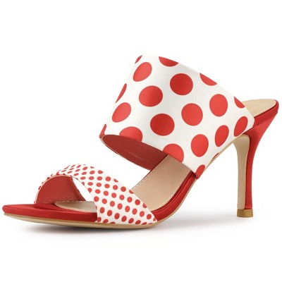 Allegra K Women's Open Toe Polka Dots Stiletto Heel Slides Sandals