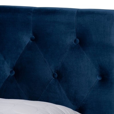 Navy Blue Velvet Queen Storage Bed with Tufted Headboard