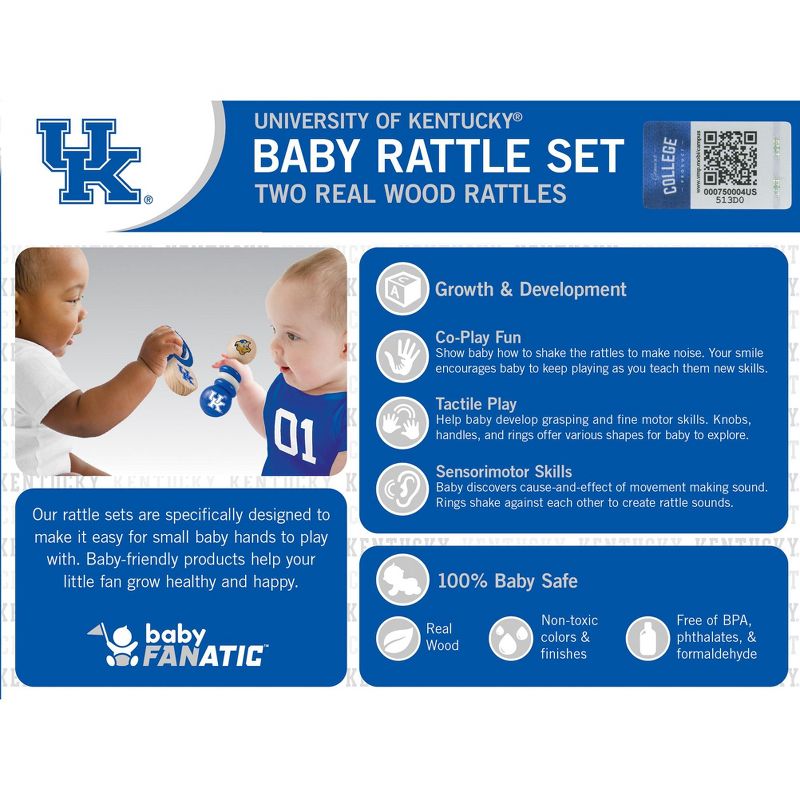 Baby Fanatic Wood Rattle 2 Pack - NCAA Kentucky Wildcats Baby Toy Set, 3 of 5