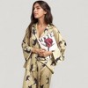 Anna-Kaci Lounge Women's Cat Print Satin Pajama Set Long Sleeve Button-Up Top with Elastic Waist Full-Length Pants - 2 of 4